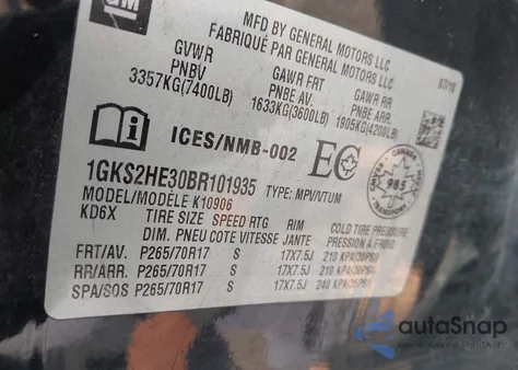 2011 GMC Yukon Xl 1500 Sle from USA, damaged, VIN 1GKS2HE30BR101935